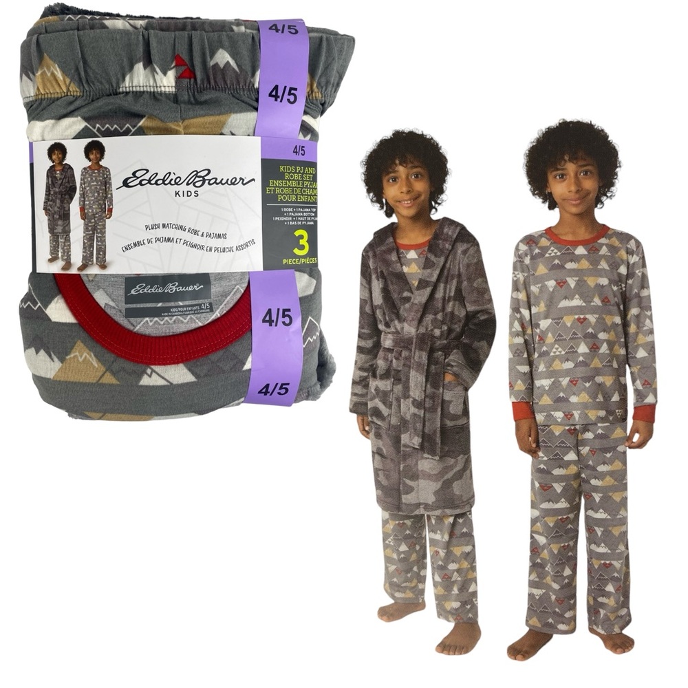 Eddie Bauer Kids 3 Piece PJ and Robe Set Size 4/5 NEW